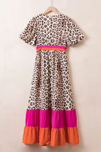 Leopard Print Maxi Dress with Pink and Red Colorful Trim