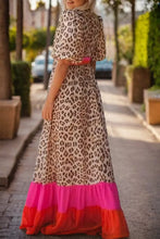 Leopard Print Maxi Dress with Pink and Red Colorful Trim
