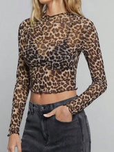 Leopard Print Mesh Crop Top for Women