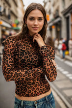 Leopard Print Mesh Long Sleeve Top for Women Leopard
