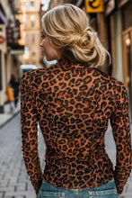 Leopard Print Mesh Long Sleeve Top for Women Woman T Shirts