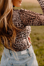 Leopard Print Mesh Turtleneck Bodysuit for Women
