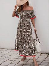 Leopard Print Off Shoulder Ruched Dress