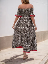 Leopard Print Off Shoulder Ruched Dress