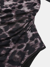 Leopard print black and gray one shoulder long sleeve bodysuit in textured stretchy fabric for stylish wear