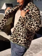 Leopard Print Open Front Puffer Jacket for Women