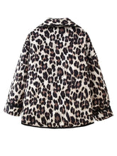 Leopard Print Open Front Puffer Jacket for Women