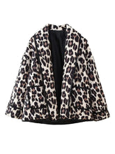 Leopard Print Open Front Puffer Jacket for Women