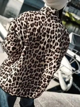 Leopard Print Open Front Puffer Jacket for Women