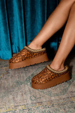 Leopard Print Platform Boots with Embroidered Trim Round Toe Leopard