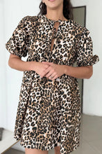 Leopard Print Polyester Mini Dress with Bow Detail