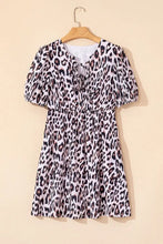 Leopard Print Puff Sleeve Mini Dress Casual Dresses