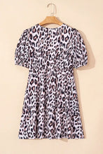 Leopard Print Puff Sleeve Mini Dress Casual Dresses