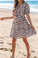 Leopard Print Puff Sleeve Mini Dress Casual Dresses