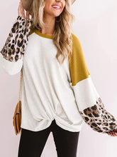 Leopard Print Raglan Sleeve Knotted Long Sleeve Shirt for Women Mustard