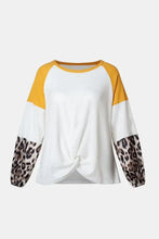 Leopard Print Raglan Sleeve Knotted Long Sleeve Shirt for Women Woman T Shirts