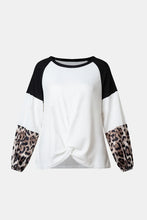 Leopard Print Raglan Sleeve Knotted Long Sleeve Shirt for Women