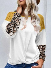 Leopard Print Raglan Sleeve Knotted Long Sleeve Shirt for Women