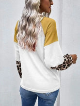 Leopard Print Raglan Sleeve Knotted Long Sleeve Shirt for Women