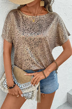 Leopard Print Short Sleeve Blouse for Women Camel