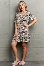 Leopard Print Short Sleeve Sleepwear Dress for Women