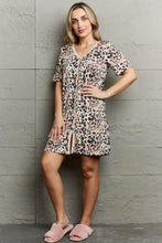 Leopard Print Short Sleeve Sleepwear Dress for Women Sleep Dresses