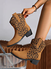 Leopard Print Suede Ankle Cowboy Boots for Women Caramel