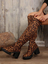 Leopard Print Thigh High Boots for Women High Heel Fashion Footwear