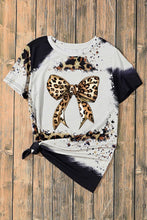 Leopard Print Tie Front Bow T-Shirt for Women