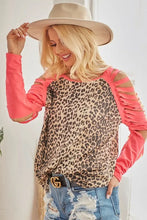 Leopard Print Top with Pink Laser Cut Sleeves for Women
