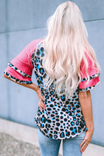 Leopard Print Top with Pink Ruffled Sleeves for Women