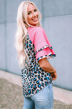 Leopard Print Top with Pink Ruffled Sleeves for Women
