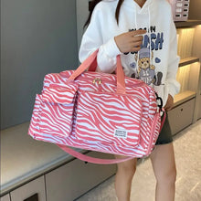 Leopard Print Travel Duffel Bag Large Oxford Cloth with Black Handles Pink One Size Travel Bags