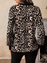 Leopard Print V Neck Blouse with Decorative Button Long Sleeves