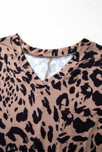 Leopard Print V-Neck Tunic Top with Pocket Woman T Shirts