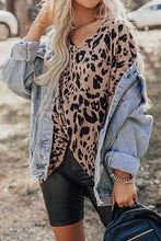 Leopard Print V-Neck Tunic Top with Pocket Woman T Shirts