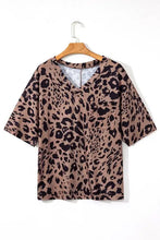 Leopard Print V-Neck Tunic Top with Pocket Woman T Shirts