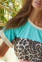 Leopard Printed Jersey Color Block Off Shoulder Top for Women