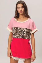 Leopard Printed Jersey Color Block T-Shirt for Women