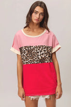 Leopard Printed Jersey Color Block T-Shirt for Women
