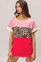 Leopard Printed Jersey Color Block T-Shirt for Women