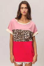 Leopard Printed Jersey Color Block T-Shirt for Women