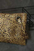 Leopard PU leather wristlet bag clutch with silver hardware