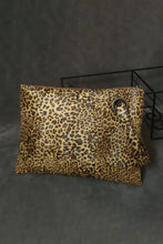 Leopard PU leather wristlet bag clutch with silver hardware