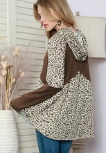 Leopard Ribbed Patchwork Drawstring Hoodie Woman Sweatshirts