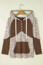 Leopard Ribbed Patchwork Drawstring Hoodie Woman Sweatshirts
