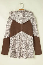 Leopard Ribbed Patchwork Drawstring Hoodie Woman Sweatshirts