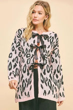 Pink Leopard Ribbon Tie Loose Fit Cardigan for Women Blush Pink