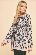 Pink Leopard Ribbon Tie Loose Fit Cardigan for Women