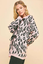 Pink Leopard Ribbon Tie Loose Fit Cardigan for Women